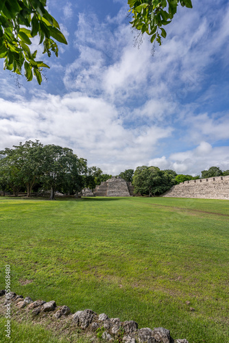 The ruins of a beautiful pyramid in the archaeological zone of Edzna in Mexico.