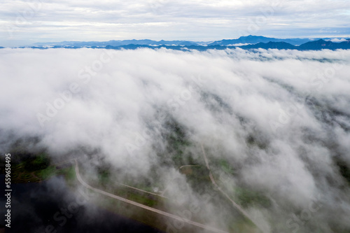 Top view Landscape of Morning Mist with Mountain Layer at Sapan nan thailand