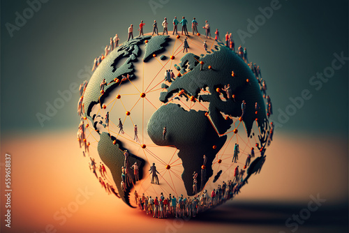 world map with globe connecting people through new tecnology concept illustration  generative ai