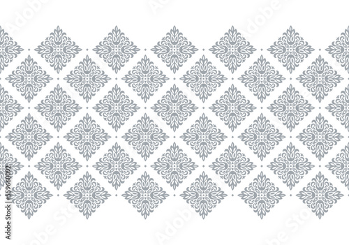 Wallpaper in the style of Baroque. Seamless vector background. White and gray floral ornament. Graphic pattern for fabric, wallpaper, packaging. Ornate Damask flower ornament.