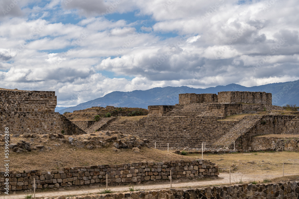 Beautiful view of the ancient ruins of the Mayan city of Monte Alban.