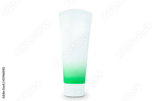 Blank White and Green cosmetic tube packaging Of Cream Or Gel Isolated On White Background