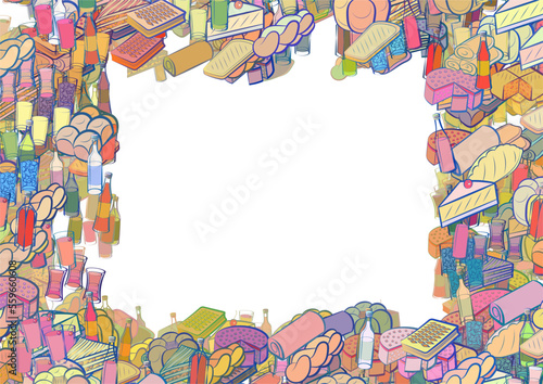 Background pattern abstract design texture. Alcohol and Bakery products. Border frame, transparent background. Theme is about light alcohol, Russian, slice, twist, braid, charming, a stack