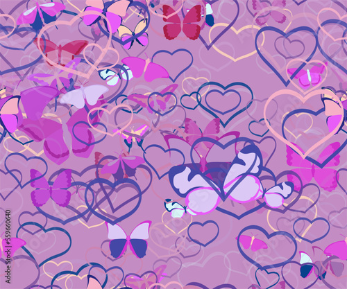 Background pattern abstract design texture. Seamless. Theme is about spring, wing, silhouette, repeat, graphic, beautiful, art, exotic, romance, hearts, Pipevine, Butterfly, colorful, Red Admiral