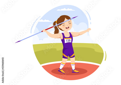 Javelin Throwing Kids Athlete Illustration using a Long Lance Shaped Tool to Throw in Sports Activity Flat Cartoon Hand Drawn Template