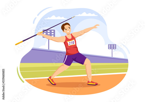 Javelin Throwing Athlete Illustration using a Long Lance Shaped Tool to Throw in Sports Activity Flat Cartoon Hand Drawn Template