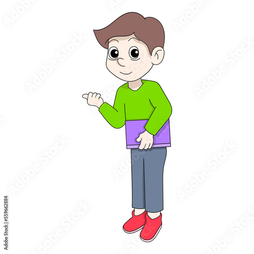 boy behaves politely carrying a folder to apply for a job