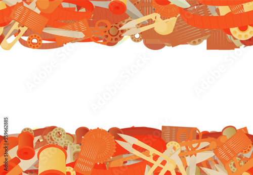 Background pattern abstract design texture. Horizontal seamless stripes. Border frame, transparent background. Theme is about spool, needlework, knit, scissors, textile, measure, sew, fabric