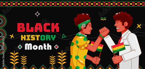 Black history month, illustration of man and woman shaking hands encouraging