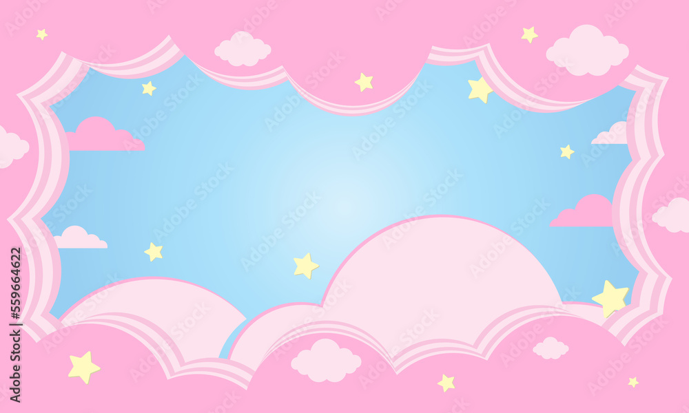 Abstract kawaii clouds on pastel background.