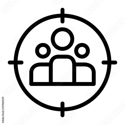Isolated target audience in outline icon on white background. Aim, customers, users, focus marketing