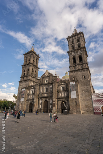 The beautiful Basilica Cathedral of Puebla in Mexico.