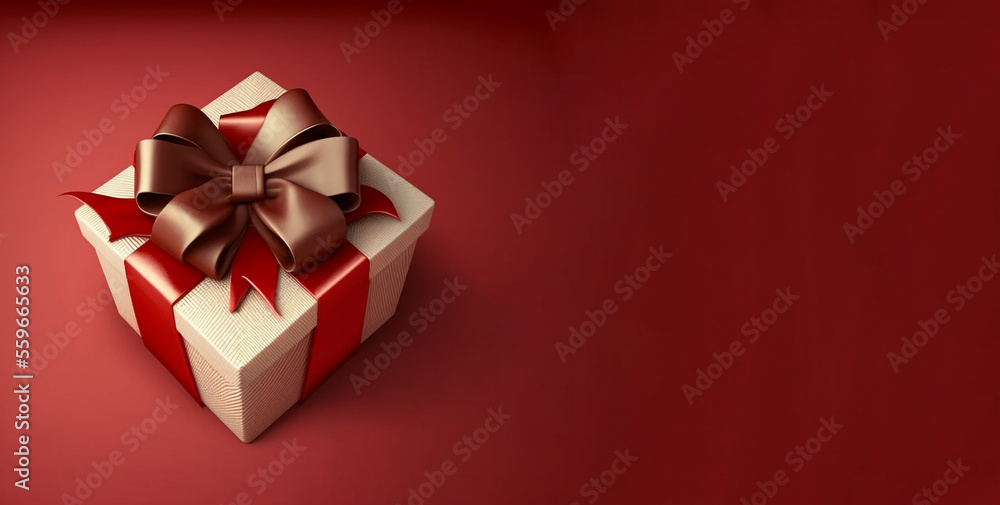 Happy Valentine's day red and white gift box with a brown bow, Generative AI Happy Valentine's day red and white gift box with a brown bow, Generative AI