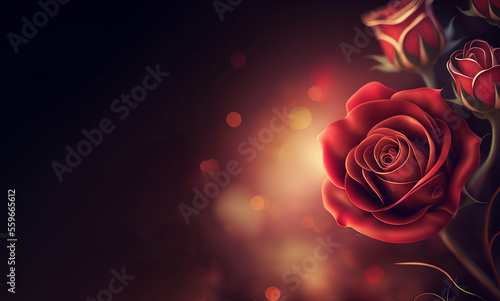 Valentine s day red roses with a background banner  Generative AI 