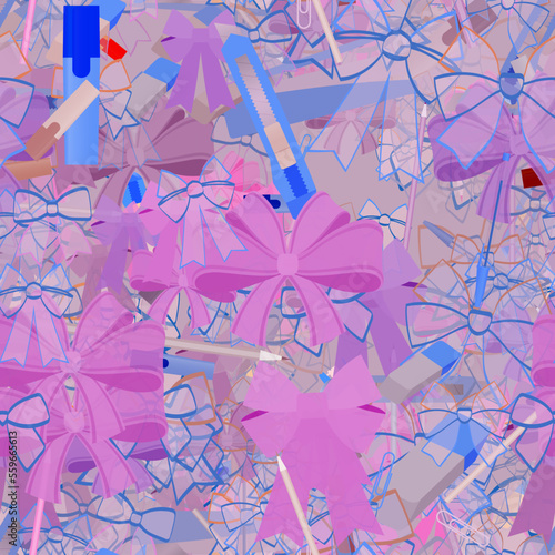 Background pattern abstract design texture. Seamless. Theme is about accounting, employee, decoration, cutter, for papers, clip, adornment, ribbons, ballpoint pen, eraser, bureaucracy