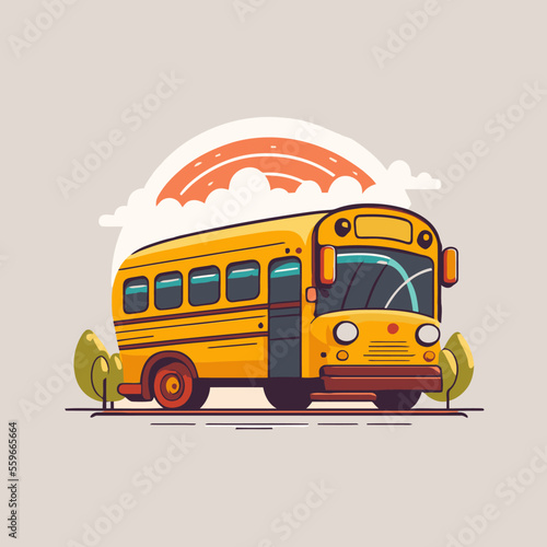 yellow school bus flat color vector icon logo illustration