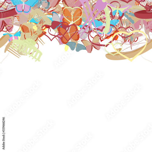 Background pattern abstract design texture. Horizontal seamless stripe. Border frame, transparent background. Theme is about hairstyle, beautiful, fly, wild, salon, hairpin, summer, background
