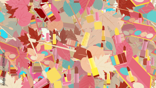 Background pattern abstract design texture. Seamless. Theme is about composition, seasons, salon, nail polish, nature, ointment, linden, maquillage, parlor, redbud, toiletry, natural, brush