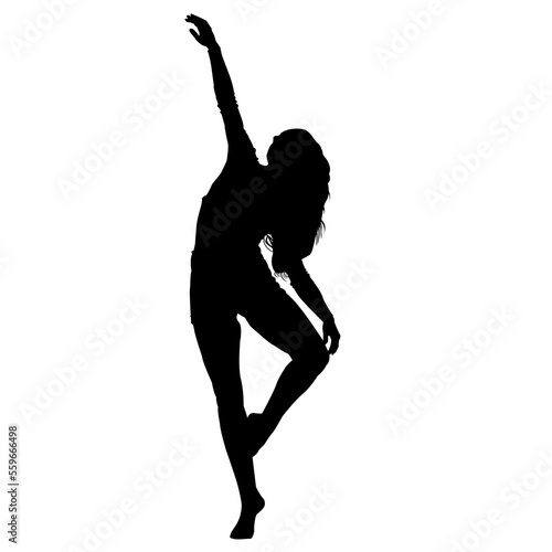Vector silhouette of a sports girl in a high ballet jump, black color, isolated on a white background