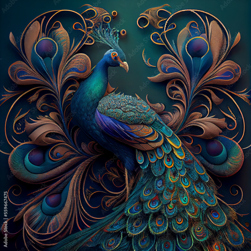 Fototapeta premium Ornate peacock with iridescent feathers