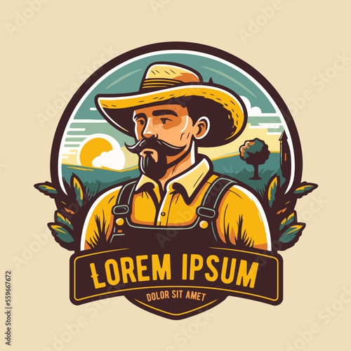 Farmer man logo mascot, agriculture farm icon