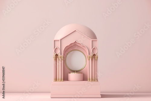 product stage, ramadhan, pink sage, islamic theme with Generative AI