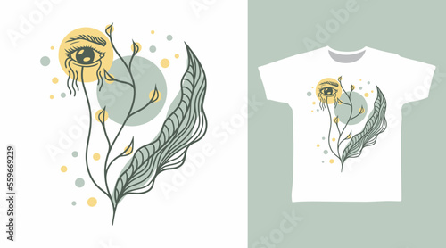 Eye with leaves hand drawn t shirt and apparel design concepts