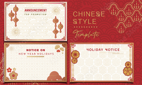 Chinese frame style collections design on red background for social media.