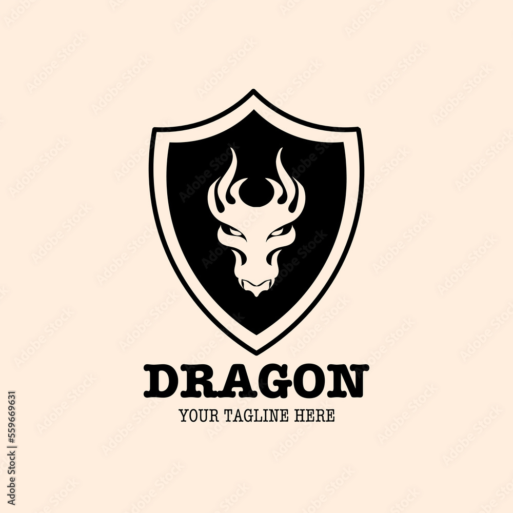 Logo design template, with dragon head icon in circle, shield Logo design template, with dragon head icon in circle, shield