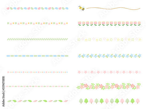 カラフルな春色のかわいい飾り罫線のイラストセット