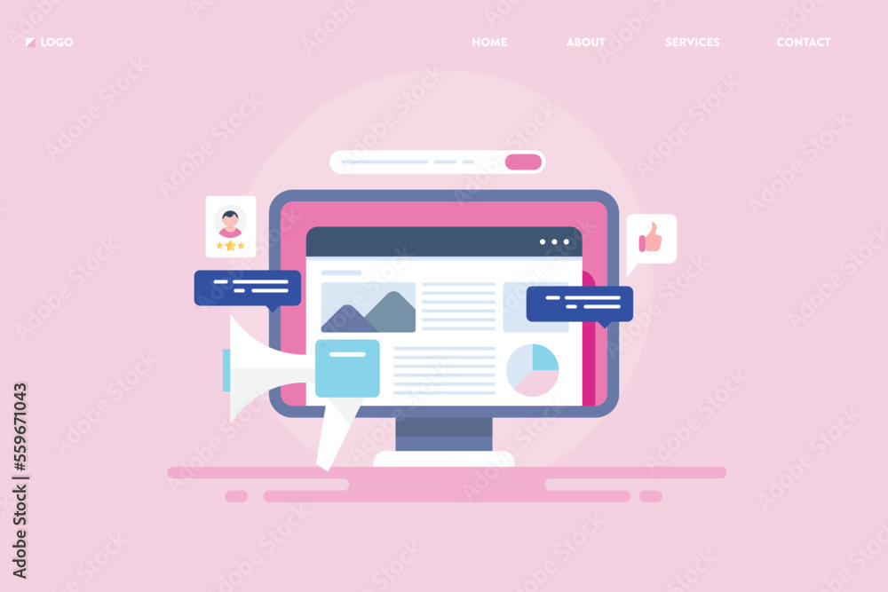 Value added content bringing more visitors, search query and conversion, online business marketing concept, blog on pc screen with megaphone. Value added content bringing more visitors, search query and conversion, online business marketing concept, blog on pc screen with megaphone.