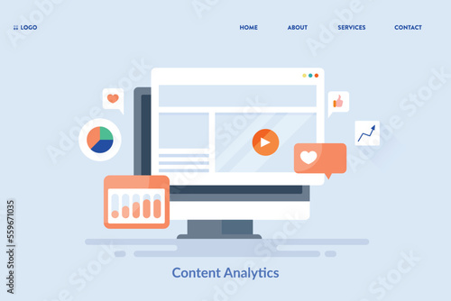 Web analytics concept report of content interaction audience engagement insights, social media KPI measure, marketing data analytics concept. 