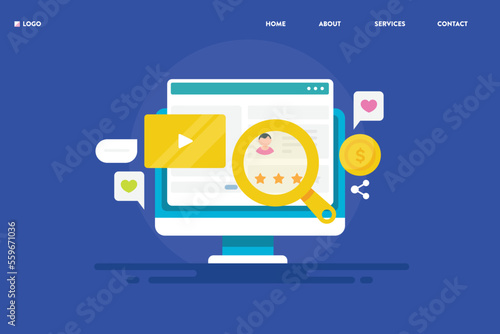 Video content on blog page driving more social media visitors and search users, content publishing marketing and monetization concept, web banner.
