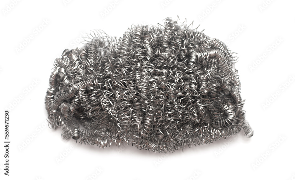 Metal sponge for washing dishes on a white background Metal sponge for washing dishes on a white background