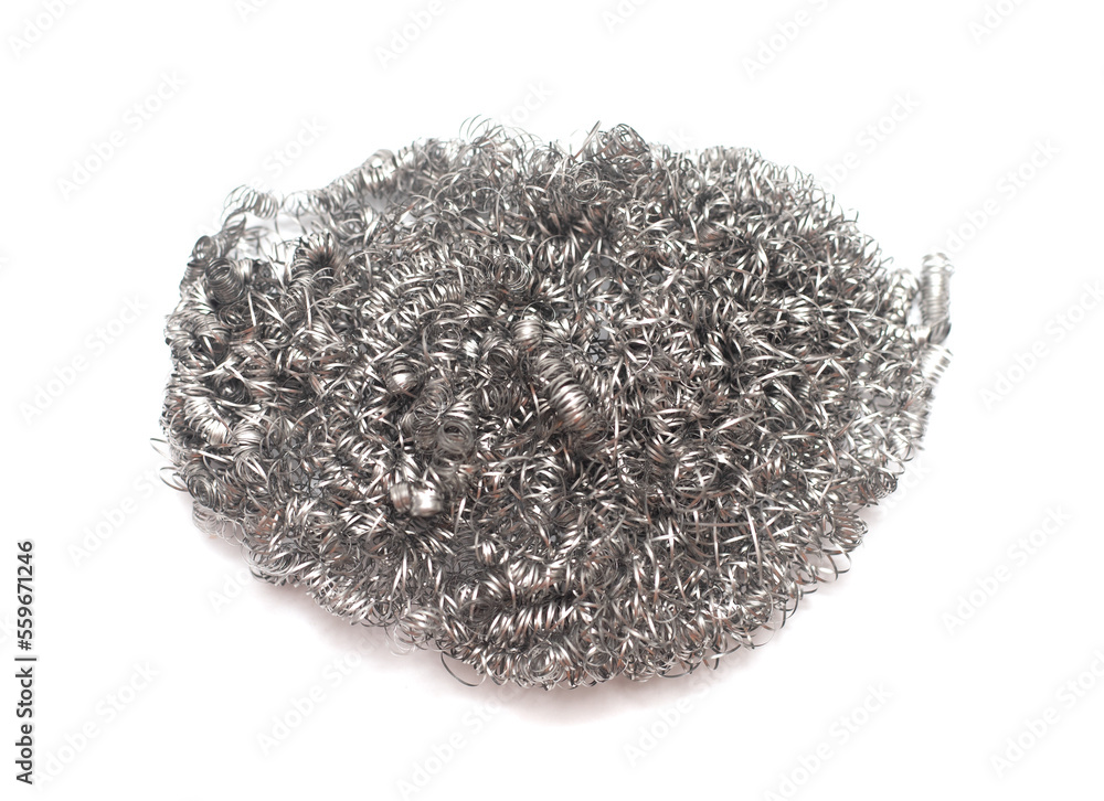 Metal sponge for washing dishes on a white background Metal sponge for washing dishes on a white background