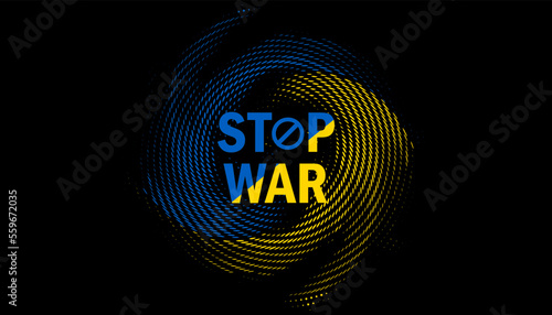 Vector stop war in ukraine text with watercolor flag theme vector design
