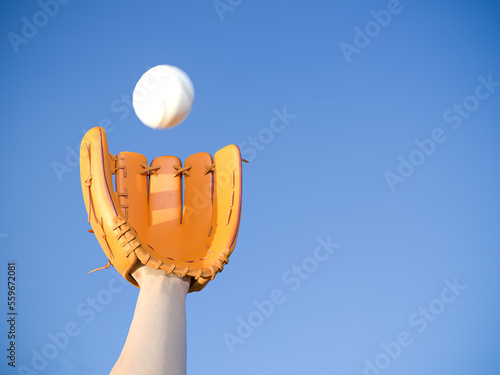 野球グローブでボールをキャッチ