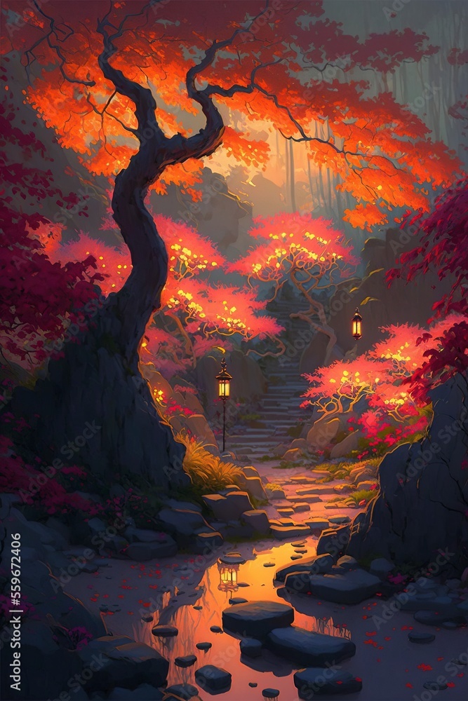 Maple garden at sunrise