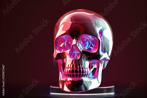 Crystal Skull - Human skull made out of luxurious crystal with 3D shading and a photorealistic look to represent death. Made by generative AI photo