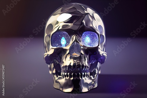 Crystal Skull - Human skull made out of luxurious crystal with 3D shading and a photorealistic look to represent death. Made by generative AI