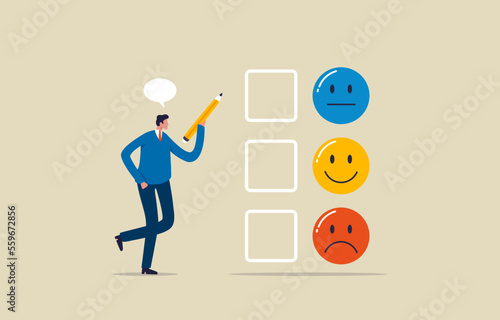 Emotions for mental health. Anxiety and happiness. man checking his mental health. Illustration