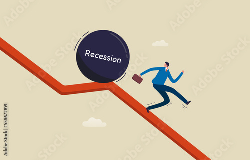 Economic crisis. Bankruptcy, stock market stagnation. loss of investment. Businessman runs away from economic recession. illustration