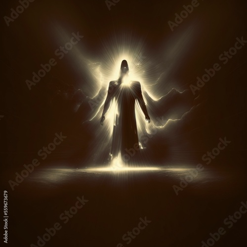 Esoteric mysterious figure emerging from darkness,
