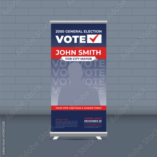 Election  campaign rollup template of political election voting publicity banner design 