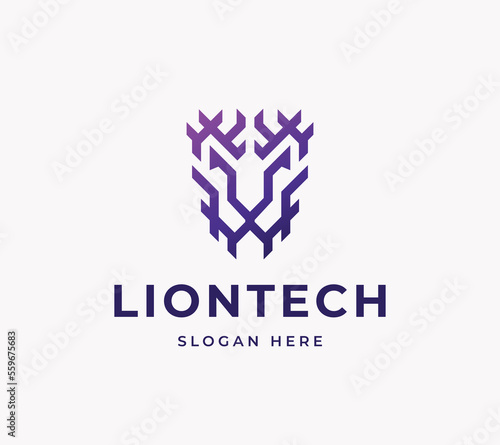 Tech lion animal line head strength security power creative modern vector logo design