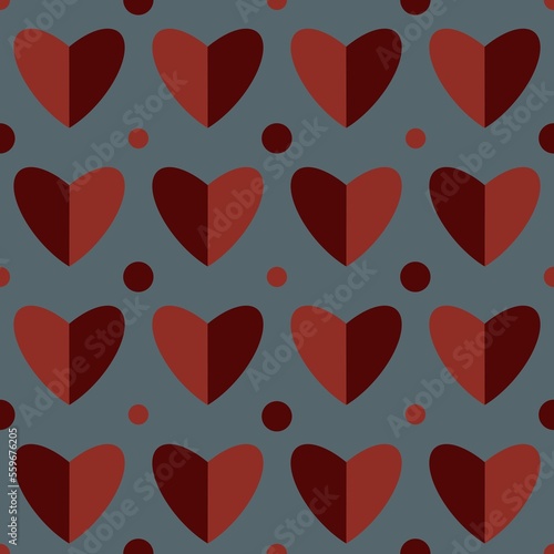 Seamless pattern with isolated hearts and dots. Raster flat hearts illustration. Raster illustration for fabric  packaging  textile  apparel  wallpaper.