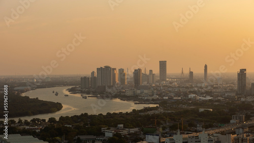 Landscape of the office building with sunset at bangkok,Thailand. Cityscape of the capital of Thailand in the evening.