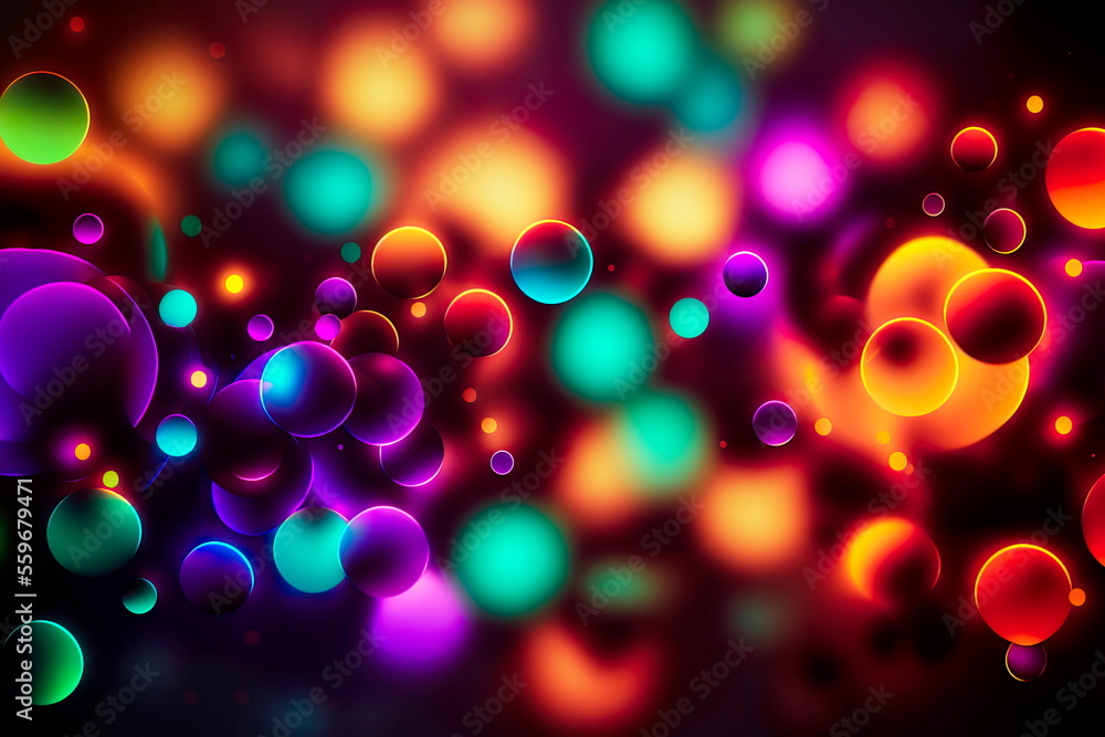 Abstract background of blurred neon light in bokeh. Generative AI