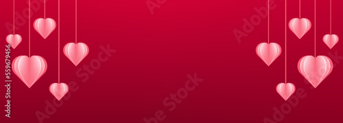 Valentine's Day banner with hanging paper hearts decoration