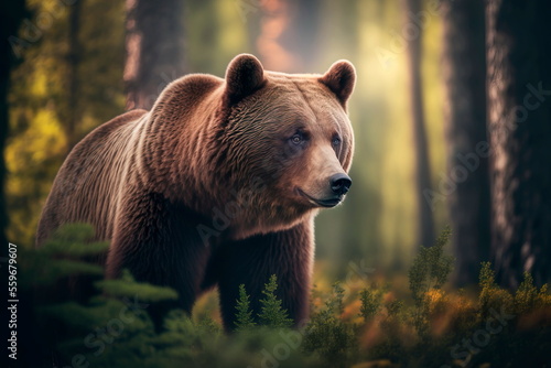 Bear in the forest. Portrait of brown bear.Generative AI © Лилия Захарчук